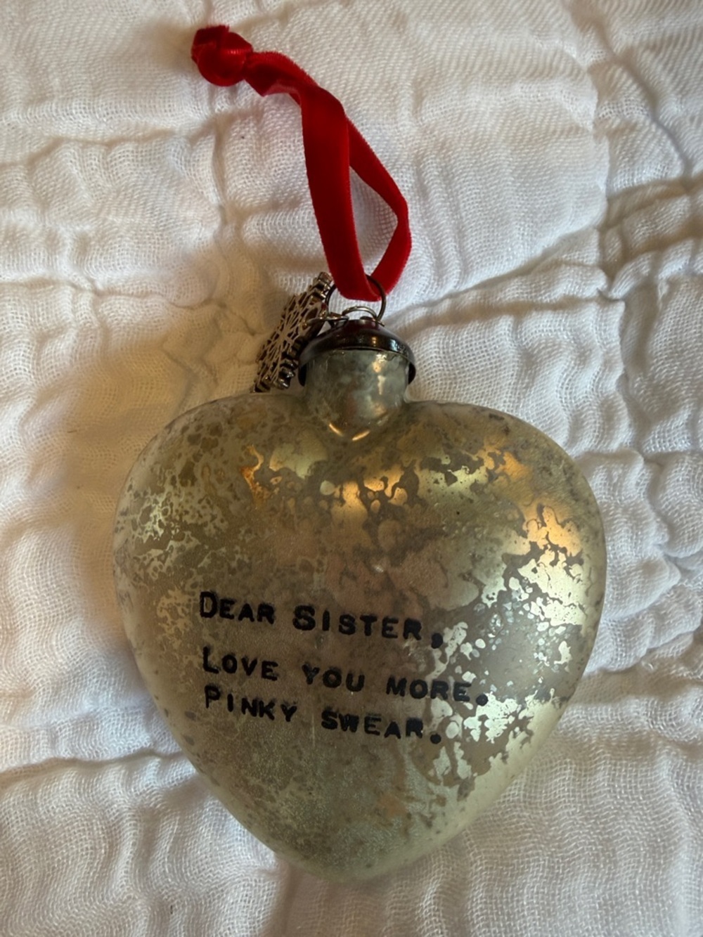 Demdaco Silver Heart Ornament with Red Bow - Picture 3 of 4